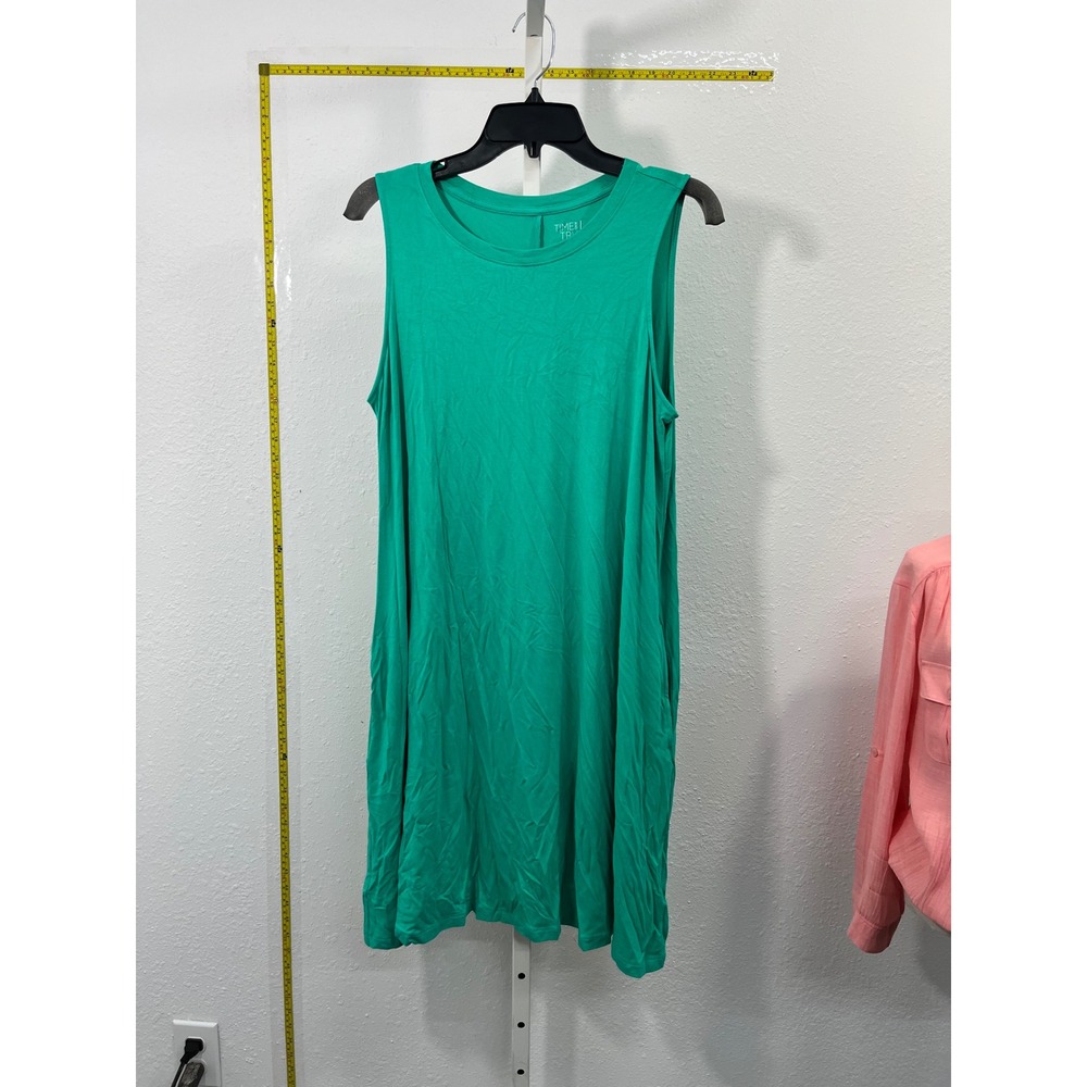 Time and Tru Green Sleeveless Swing Dress Womens Large 12-14 Crew Neck Knit Mini